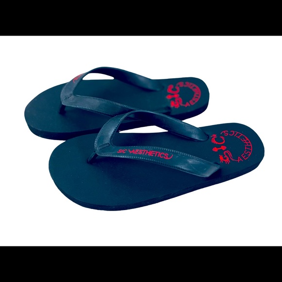 SIC AESTHETICS Flip Flops 100% Rubber Waterproof Surf&Pool 1 Pair Black/Blue - Picture 7 of 8